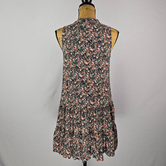 Nine West Sleeveless Floral Dress S Black Pink Green 100% Rayon Ruffle Hem Boho - Picture 3 of 9